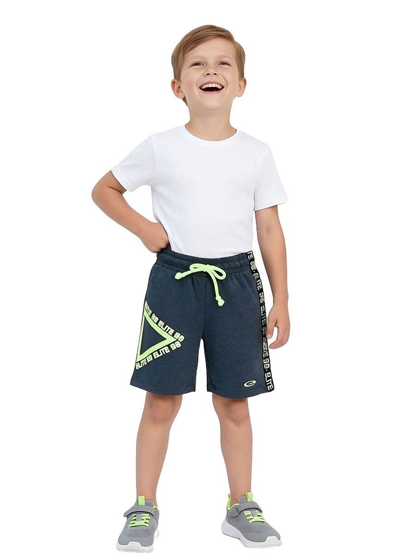 WiNi BEE Boys' Athletic Sport Shorts, Dark Grey Heather with Neon Green Print, Knee-Length Training Pants, Elastic Waistband with Drawstring, Ages 2-6 Years - Image 4